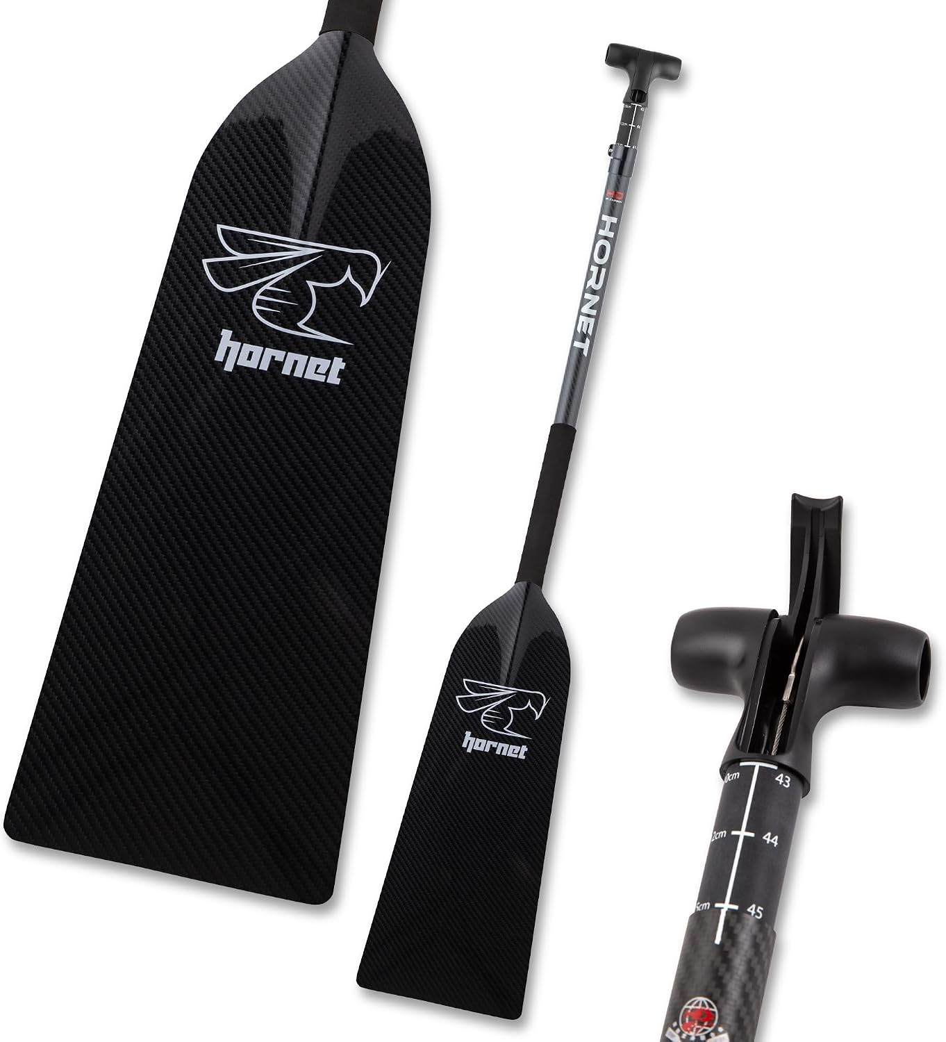 Hornet Watersports Black Glossy adjustable carbon fiber dragon boat paddle with IDBF approved blade