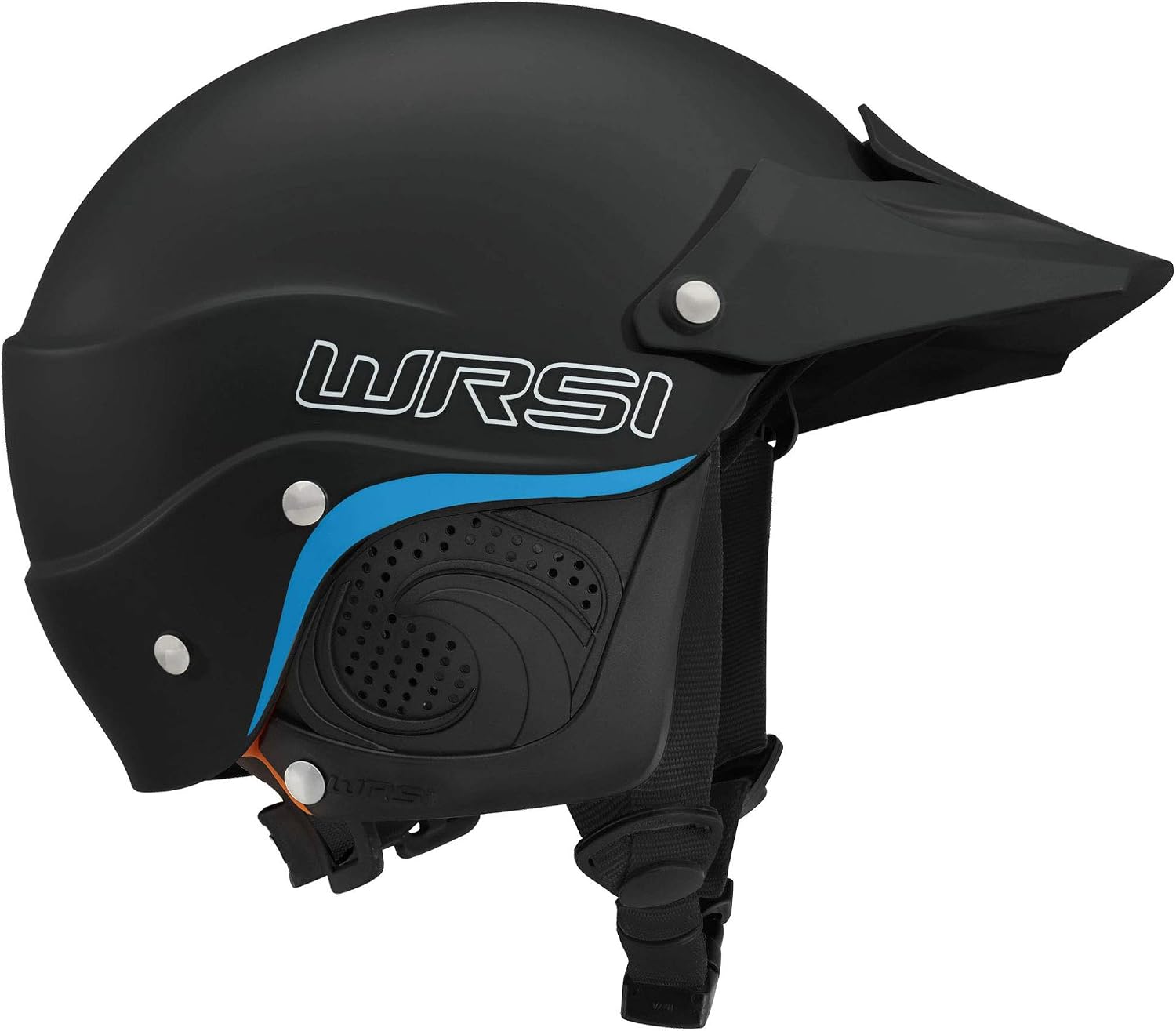 WRSI Current Pro helmet in matte black with blue stripe side profile